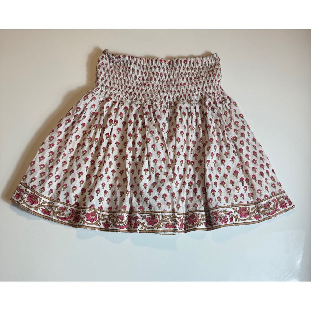 SLV Sur La Vague Floral Cotton Smocked Skirt‎ Pink Red Boho  Size 2